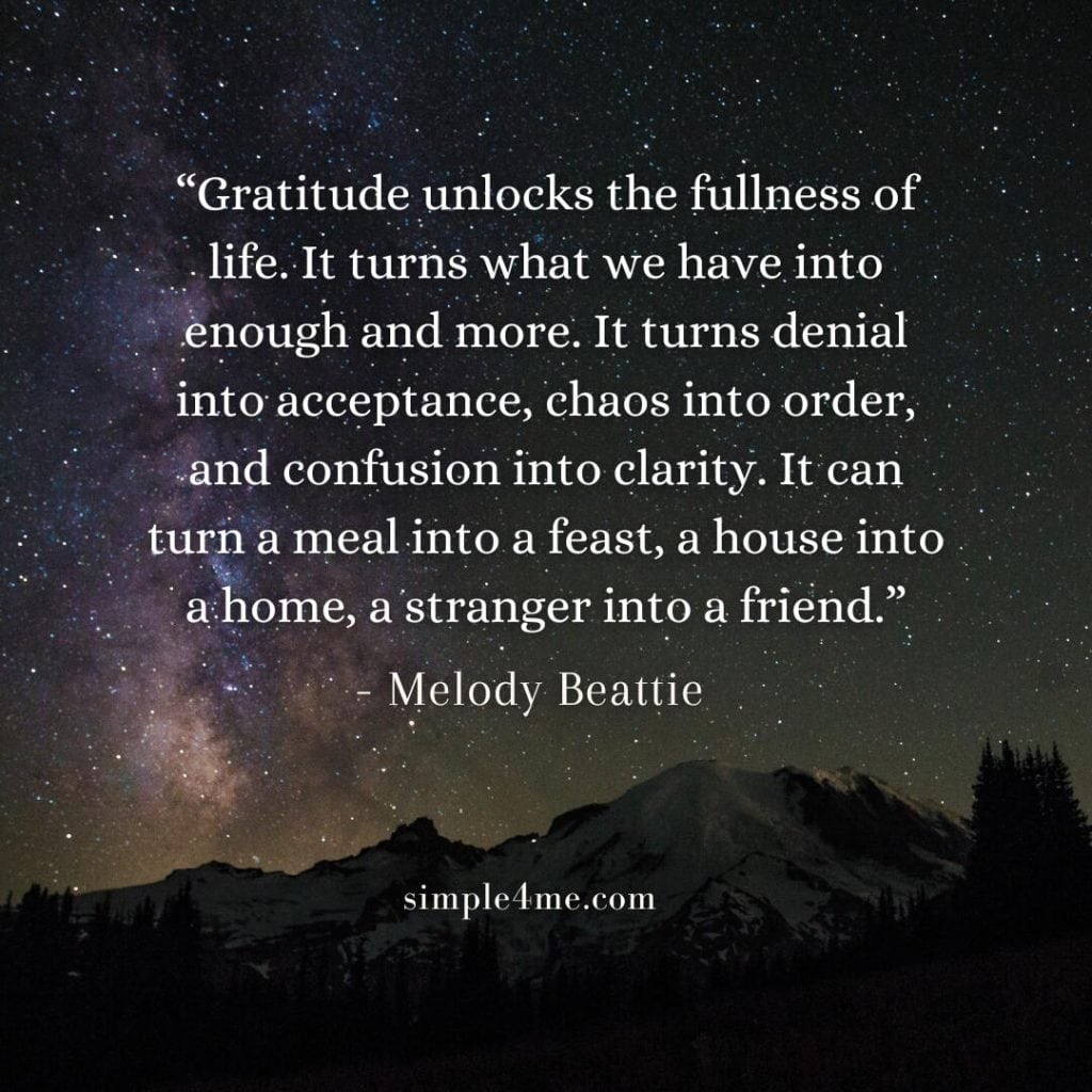 Melody Beattie's quote on gratitude that turns denial into acceptance
